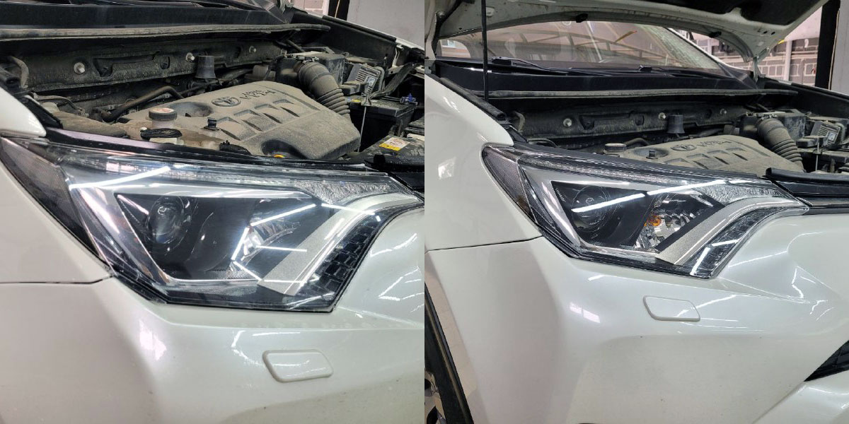Полировка и оклейка пленкой фар Toyota RAV 4 в Воронеже