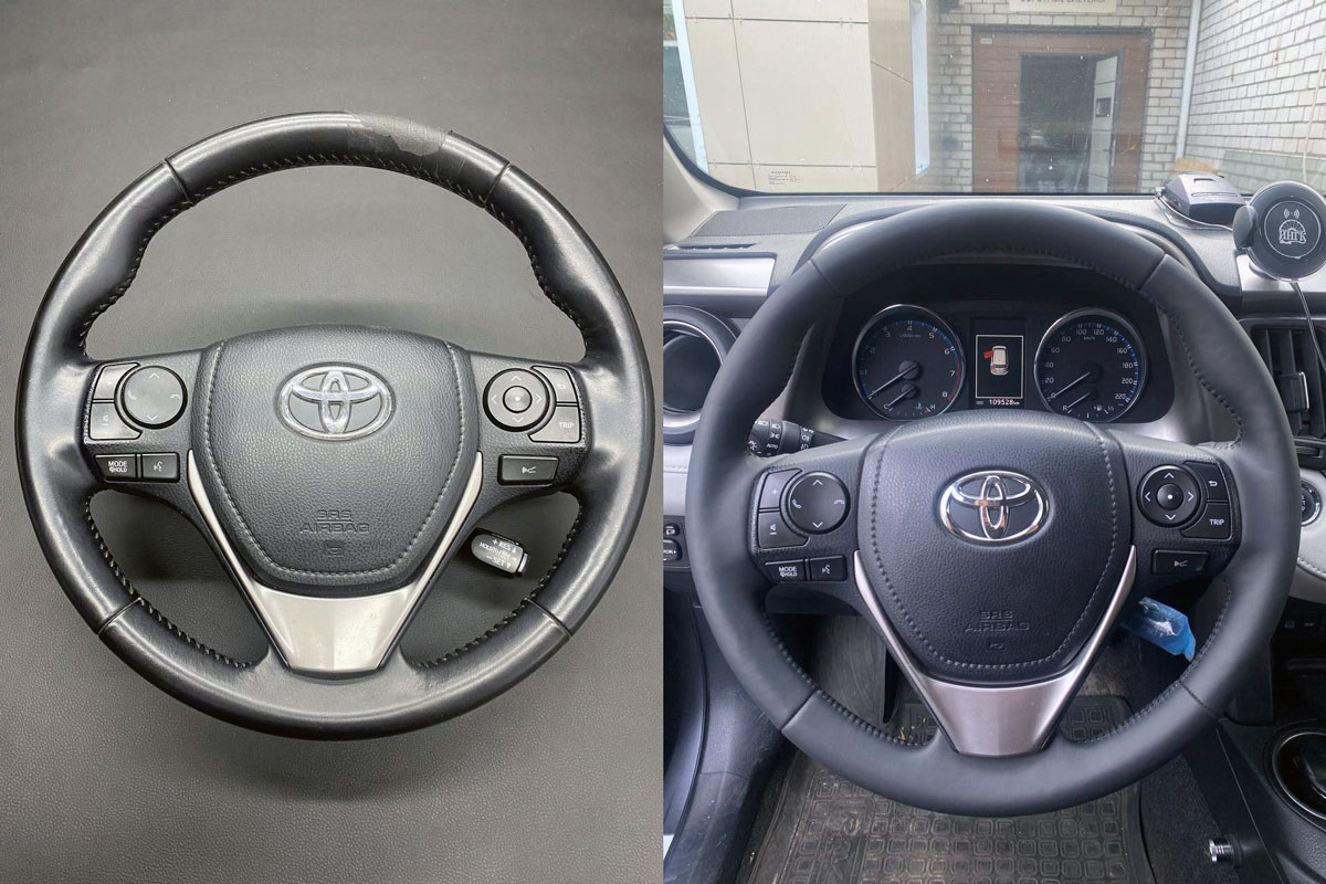 Перетяжка руля Toyota RAV4 с подогревом в натуральную кожу фото и цены